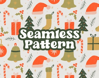 Kerst PNG-patroon voor sublimatie, handgetekend naadloos patroon voor stoffenontwerp