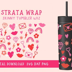 Strata Skinny Tumbler Svg, Valentine&#39;s Day Svg, Seamless Full Wrap, Strata Cup Wrap files for Cricut, Strata Svg for Skinny Tumblers 16 oz