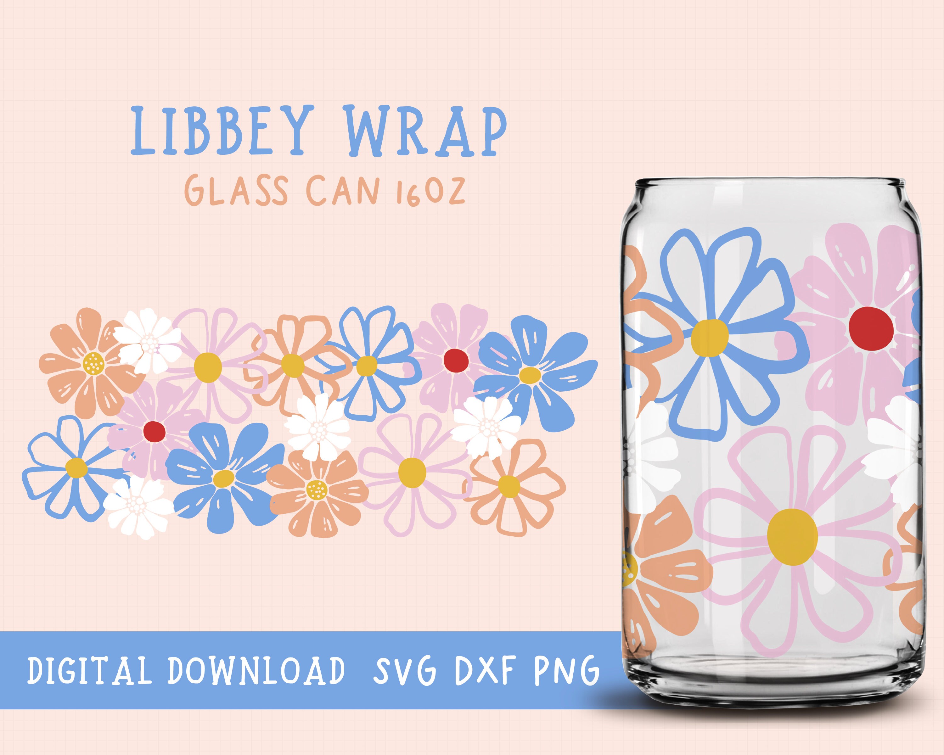 Floral LIBBEY GLASS SVG Flowers Beer Can Glass Svg Libbey 