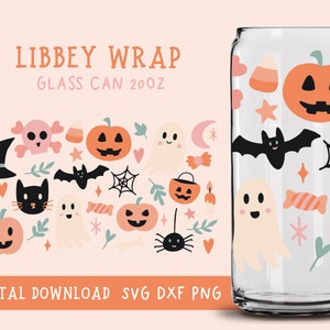 Halloween Can Glass Wrap svg, Libbey Can Glass 24OZ, Cute Halloween Wrap Svg, Can Glass Wrap Svg, Halloween Sublimation, Pumpkin Svg
