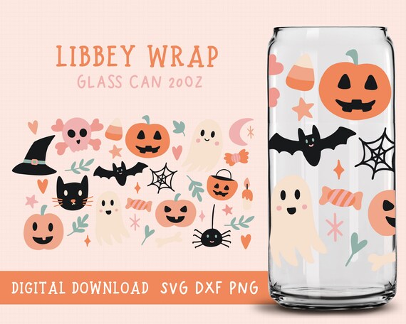 Halloween Can Glass Wrap svg, Libbey Can Glass 24OZ, Cute Halloween Wrap Svg, Can Glass Wrap Svg, Halloween Sublimation, Pumpkin Svg