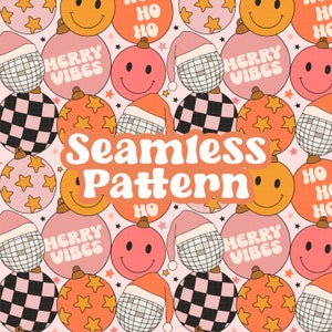 Christmas Ornaments Seamless Pattern, Pink Red Retro Christmas Png Pattern
