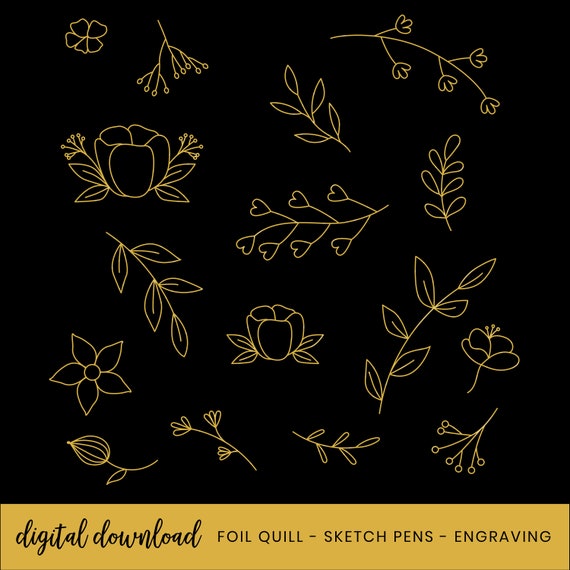 Svg Foil Quill Flower Design Single Line Flowers Botanicals Leaves Twigs For Cricut Silhouette Brother Scan N Cut Seamless Clipart