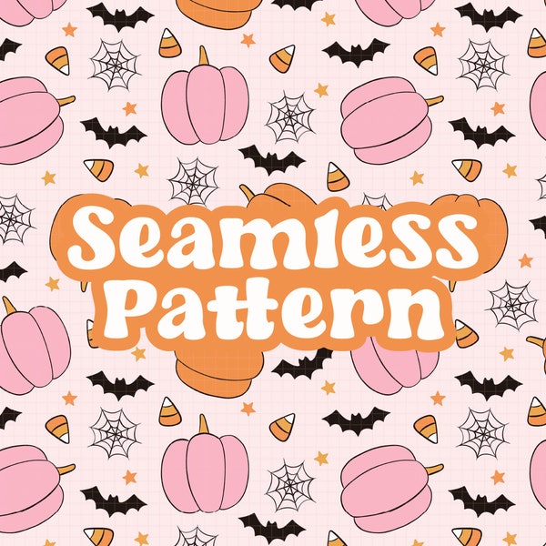 Cute Pumpkin Seamless Pattern, Pink Orange Halloween Pattern for Kids Fabric