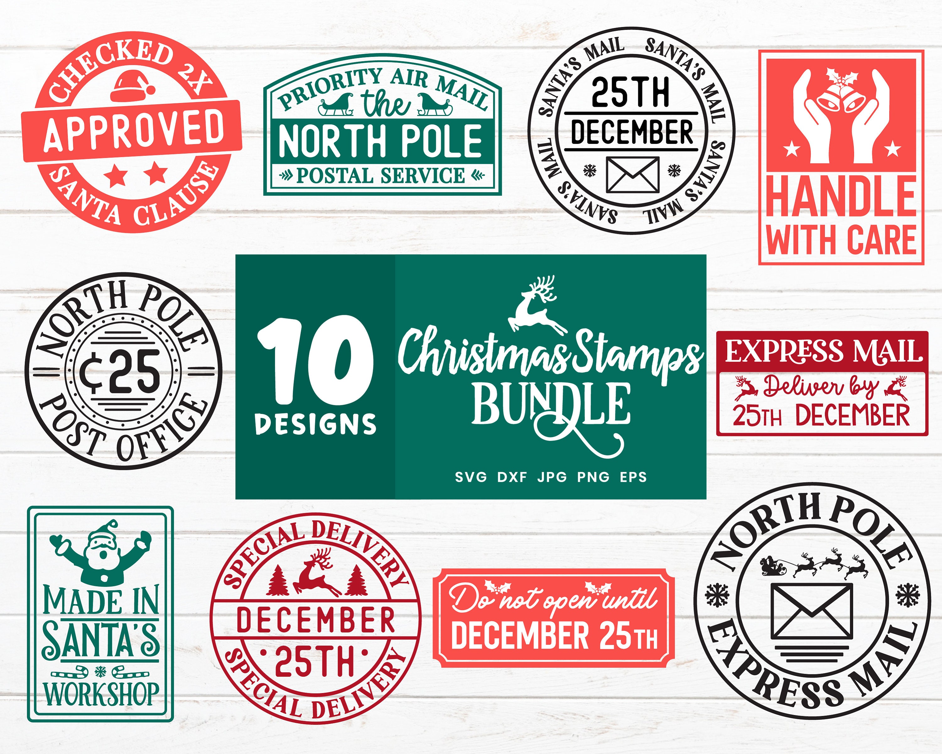 Santa mail stamps bundle SVG,santa sack north pole stamp svg - So Fontsy