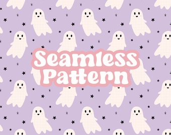 Cute Ghost Seamless Pattern, Purple Halloween Png Pattern