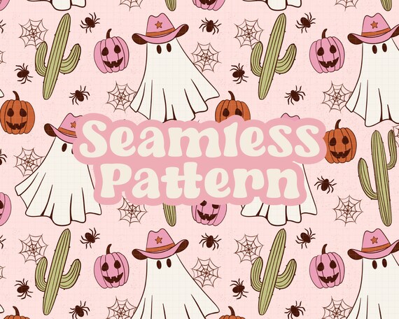 Cowboy Halloween, Pink Ghost Png, Cute Jack o Lantern, Cactus Pattern, Spooky Season, Spider Web Sublimation Design, Creepy Fall Pattern