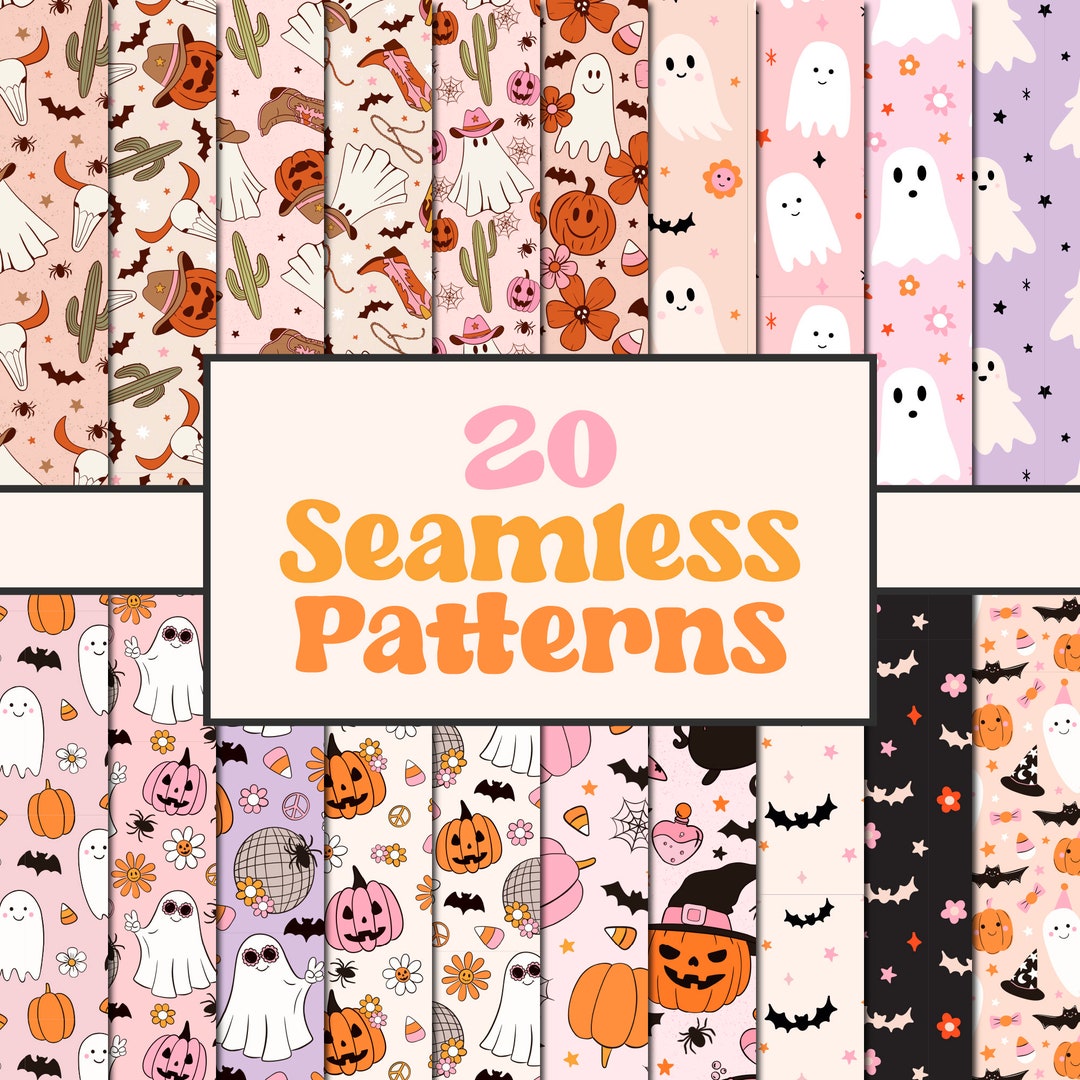 Retro Floral Ghost Seamless Pattern, Cute Groovy Pumpkin Png Pattern - Etsy