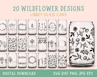 Wildflower Svg, Flower Wrap, Libbey Glass Wrap Bundle, Flower Libbey Glass Cans Bundle, Floral Full Wrap, Can Glass Wrap, Libbey Glass Svg