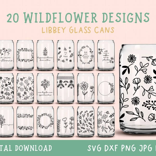Wildflower Svg, Flower Wrap, Libbey Glass Wrap Bundle, Flower Libbey Glass Cans Bundle, Floral Full Wrap, Can Glass Wrap, Libbey Glass Svg