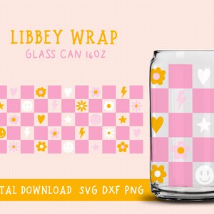 Beer Can Glass, Checkers Svg, Full Wrap Glass, Libbey Glass Svg, Iced Coffee Cup Svg, Beer can Glass Cut File, Libbey Glass Wrap