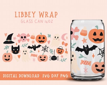 Halloween Can Glass Wrap svg, Libbey glass svg, Halloween Full Wrap, Can Glass Wrap Svg, Spooky svg, Pumpkin Svg, Ghost Svg, Witch Svg