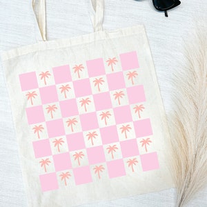 Palm Tree Svg, Summer Tote Bag, Checkers Pattern, Retro Tote Svg, Summer Aesthetic Svg, Retro Palm Tree Svg, Holiday Tote Bag Design image 1