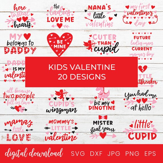 Kids Valentine's Svg Bundle Valentines Day Svg files for | Etsy