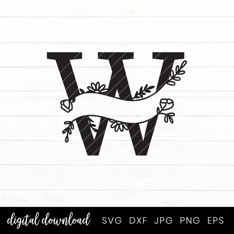Download Art Collectibles Clip Art Split Monogram Cut File Split Monogram Letters With Hand Drawn Botanicals Svg W Monogram Split Alphabet Letter Home Decor Family Sign