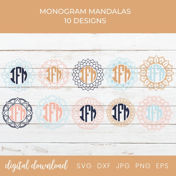 10 Mandala Circle Monogram Svg, Mandala Monogram Frame in Svg, Mandala Art Svg, Mandala Printable, Boho Svg, Svg files cricut & silhouette