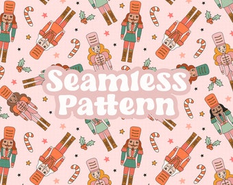 Christmas Nutcracker Png Pattern for Sublimation, Retro Nutcrackers Seamless Pattern for Fabric Design