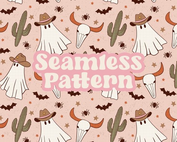 Vintage Western Cowboy Halloween Seamless Surface Pattern PNG File for Sublimation Design