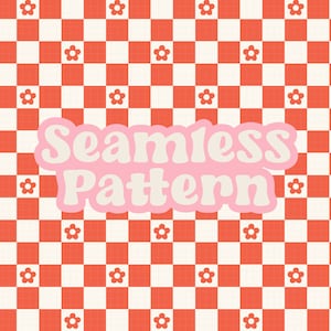 Red Floral Checkers, Retro Checkerboard, Gingham Seamless Pattern, Surface Pattern, Checkered Fabric Designs, Plaid Digital Paper
