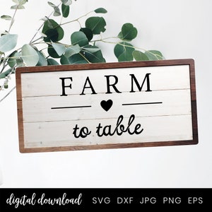 Op de afbeelding: Een wit houten bord met een bruin frame, met de tekst "FARM to table" met een zwart hart tussen de woorden.