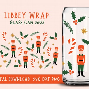 Libbey Can Svg, envoltório completo para Libbey Can 20OZ, design de envoltório completo para vidro Libbey, envoltório completo sem costura, vidro quebra-nozes de Natal Svg