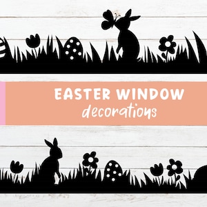 Pasen Svg, Pasen raamdecoratie, lente Svg, Easter Bunny Clipart, Flower Easter Egg Hunt Clipart, Easter Home Decor, Window Cling