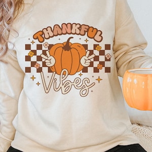 Thankful Vibes, Fall Vibes Svg, Autumn Leaves Pumpkin PNG, Png Files For Cricut Sublimation, Pumpkin Png, Retro Fall, Checkers Png