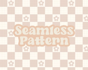 Retro bloemenpatroon, Checker naadloos patroon, Floral Checkers patroon, Boho bloemenpatroon, stofontwerp, PNG-patroon voor sublimatie
