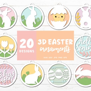 3D Ostern Ornamente SVG, Ostern SVG Bundle, Frühling SVG, Osterhasen Clipart, Blumen Ostereiersuche Clipart, Ostern Dekoration
