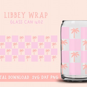 Palm Tree Svg, Esthetische Retro Svg, Checkers Patroon, Libbey Glass Can Wrap, Checkers Svg, Geruit Full Wrap Glas, Bierblikje Glas