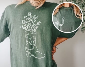 Floral Cowboy Svg Cut-bestand voor T-Shirt, Vintage Trendy Western Cowgirl Shirt