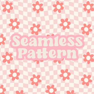 Retro Floral Pattern, Checkers Seamless Pattern, Wavy Groovy Design, Pattern for Clothing,  Floral Sublimation Png, Scrapbooking Pattern
