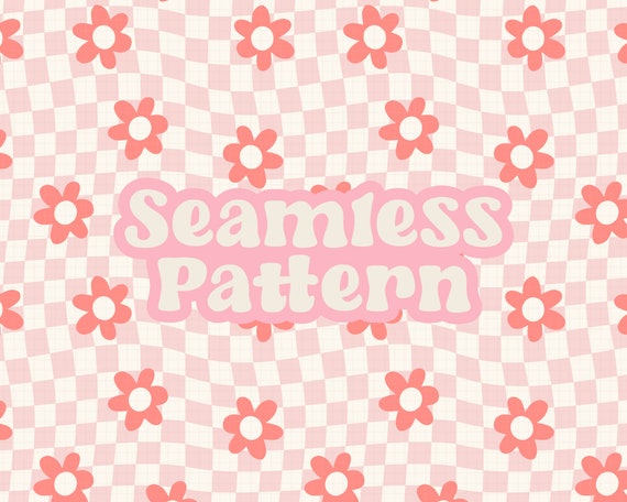 Retro Floral Pattern, Checkers Seamless Pattern, Wavy Groovy Design, Pattern for Clothing,  Floral Sublimation Png, Scrapbooking Pattern