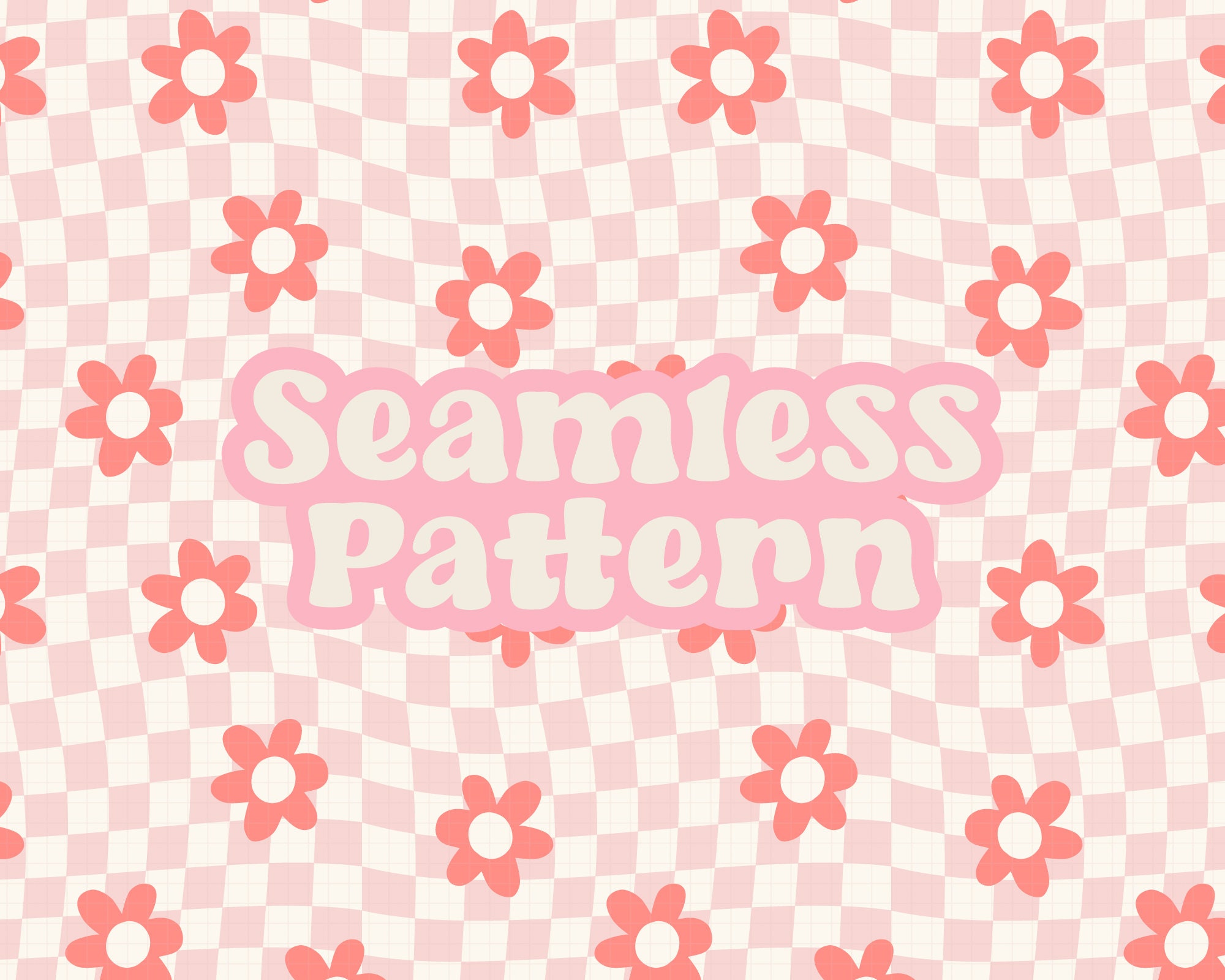 Retro Floral Pattern, Checkers Seamless Pattern, Wavy Groovy Design, Pattern for Clothing,  Floral Sublimation Png, Scrapbooking Pattern