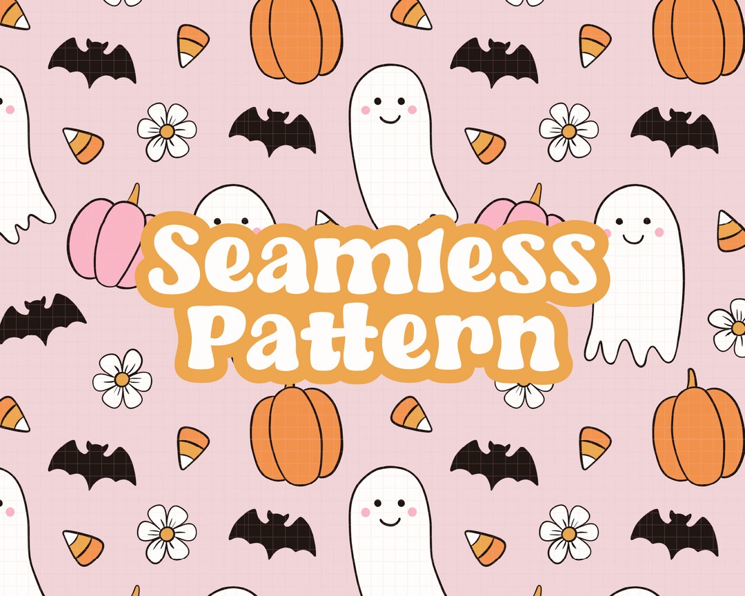Spooky Retro Halloween Seamless Pattern, Floral Ghost Surface Pattern ...