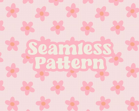 Pink Flower Pattern, Retro Seamless Pattern, Spring Fabric, Floral Fabric Design, Groovy Pattern, Tiling Designs, Commercial Use