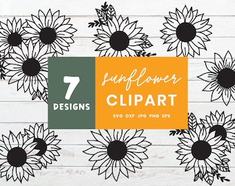 Sonnenblume SVG Bundle, Blume geschnitten Datei für Cricut und Silhouette, Sonnenblume Clipart Design Element, handgezeichnete Sonnenblume SVG-Dateien