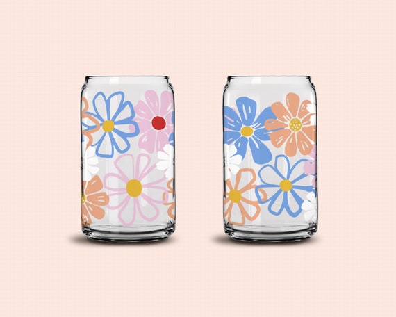 Wildflowers Libbey Glass Can SVG, Floral Beer Can Glass Wrap - So Fontsy