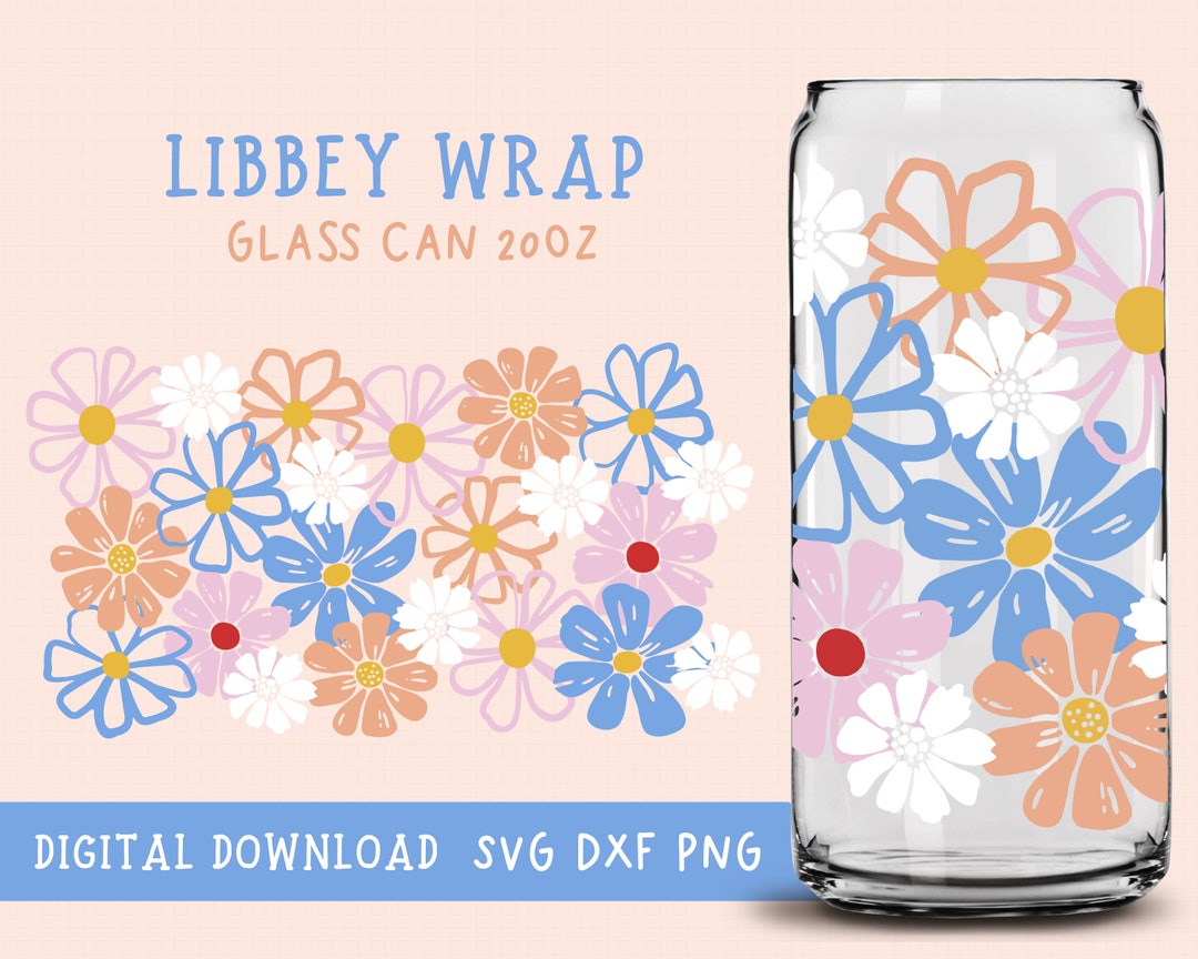 Flowers Full Wrap for Libbey Glass Can 16oz, Floral Full Wrap, Libbey ...