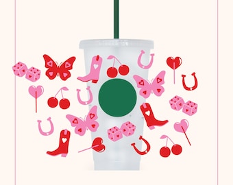 Valentine Western Cold Full Wrap Svg, Volledige wrap voor Sbucks Venti koude cup Png