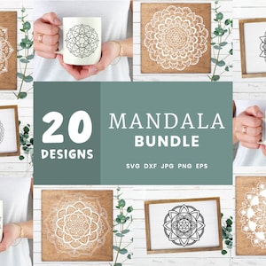 Mandala Svg bundel, 20 Mandala bestanden Cricut, meditatie kunst, heilige geometrie papier gesneden sjabloon, Mandala Tapestry Mandala afdrukbare bundel