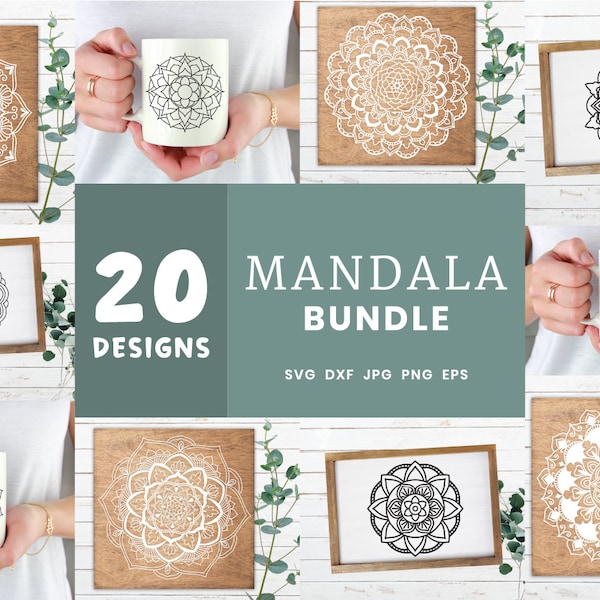 Mandala-Svg-Bundle, 20 Mandala-Dateien Cricut, Meditation Kunst, Heilige Geometrie Papierschnitt-Vorlage, Mandala Tapisserie Mandala druckbare Bundle