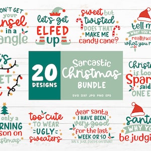 Sarcastische Kerst Svg Bundel, Grappige Kerst Shirt Bundel voor Cricut, Santa Cut Files voor Silhouette, Maretak Santa Elf Candy Cane Svg