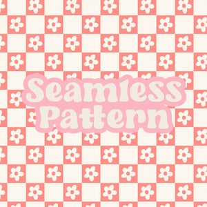 Checkers Seamless Pattern, Red Checkers, Retro Flowers, Sublimation Png, Seamless Checkers Pattern, Daisy Pattern Background, Flower Png