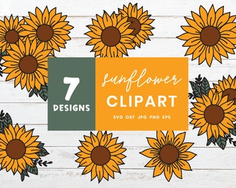 Sonnenblume SVG Bundle, Blume geschnitten Datei für Cricut und Silhouette, Sonnenblume Clipart Design Element, handgezeichnete Sonnenblume SVG-Dateien