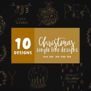 Pacote de Natal de pena de folha, pacote de cartão de Natal de folha Cricut, pacote Svg de Natal, design de linha única, pacote de arquivo de transferência de folha Cricut