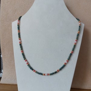 Beaded necklace, multi colour beads, thin beaded necklace, dainty seed bead necklace. boho necklace.