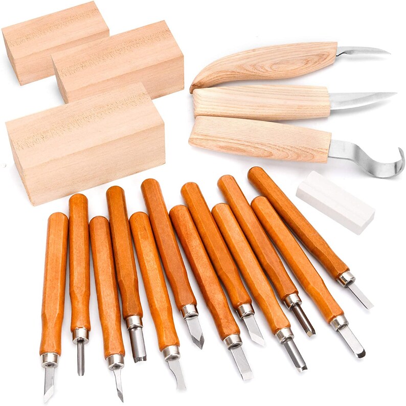 Premium 19 Pcs Wood Carving Kit Tools Knife Whittling Set The Etsy