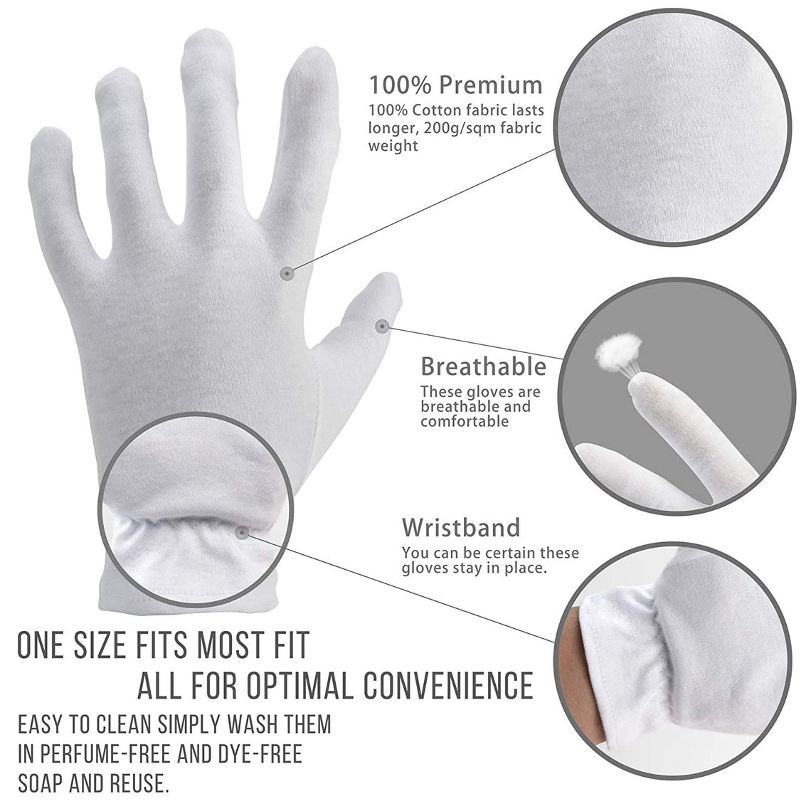 White Cotton Gloves for dry hands eczema women men cloth Etsy