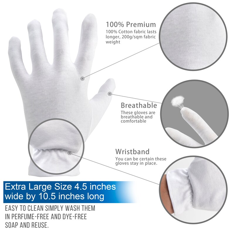 XL Moisturizing Gloves OverNight Bedtime Cotton Cosmetic Etsy